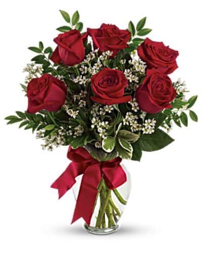 <div id="mark-2" class="m-pdp-tabs-marketing-description">Somebody's gonna get a beautiful surprise. Imagine her smile when this lovely bouquet of roses arrives at her door - for no special reason at all. Except that you love her. You are going to be such a hero.</div>
<div id="desc-2">
<ul>
<li>This charming bouquet includes red roses accented with white waxflower, huckleberry and pittosporum along with a red satin ribbon.</li>
<li>Delivered in a clear glass vase</li>
<li>Standard includes 3 glorious red roses, deluxe has 6 wonderful blooms while premium features an exquisite 9 roses.</li>
</ul>
</div>