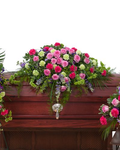 <p>Forever Treasured Trio includes a casket spray, standing easel spray and crescent urn arrangement.</p>