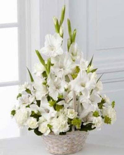 <p>The FTD® Eternal Affection™ Arrangement is a peaceful offering of heartfelt sympathy. White gladiolus, Peruvian lilies, carnations, mini carnations and lush greens are beautifully arranged in a round whitewash handled basket to create a beautiful display of soft serenity.</p>